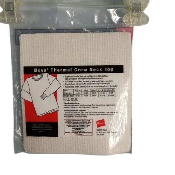 Hanes S 6/8 Boys Thermal Underwear Crew Neck Top Shirt NEW Waffle Weave NEW - Picture 4 of 5